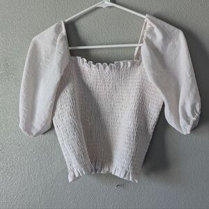 Leith M White Puff Sleeve Blouse